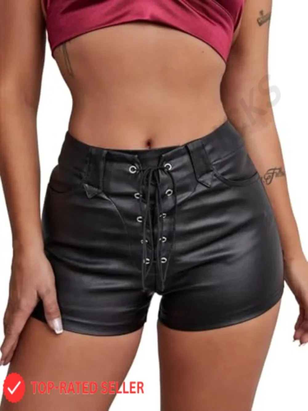 Women's Y2K High Waisted Faux Leather Shorts Drawstring Lace Up Rave Festival